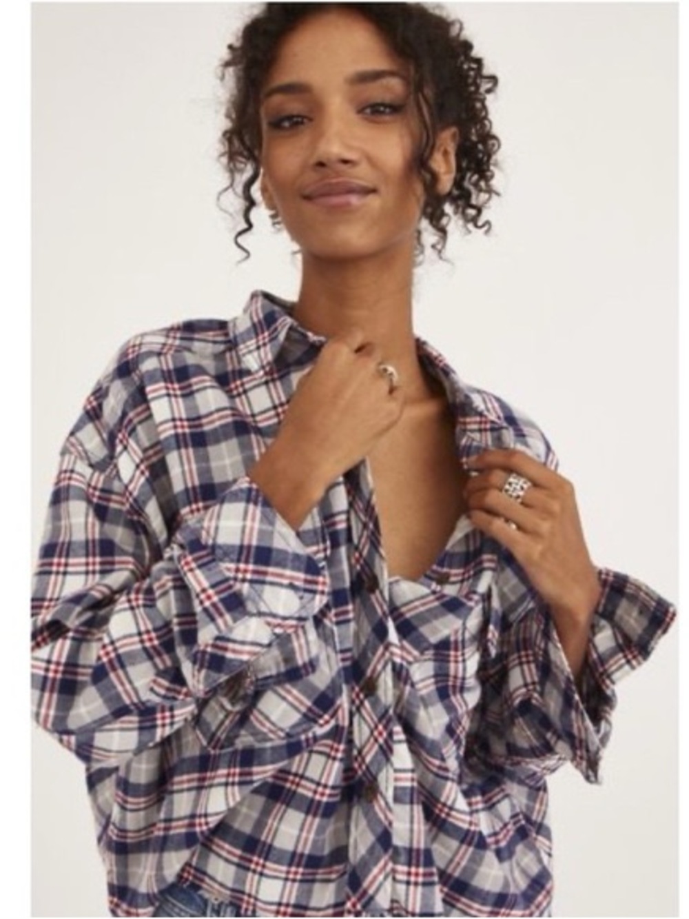UO BDG Rayne Flannel Boxy Cropped ButtonDown Shirt